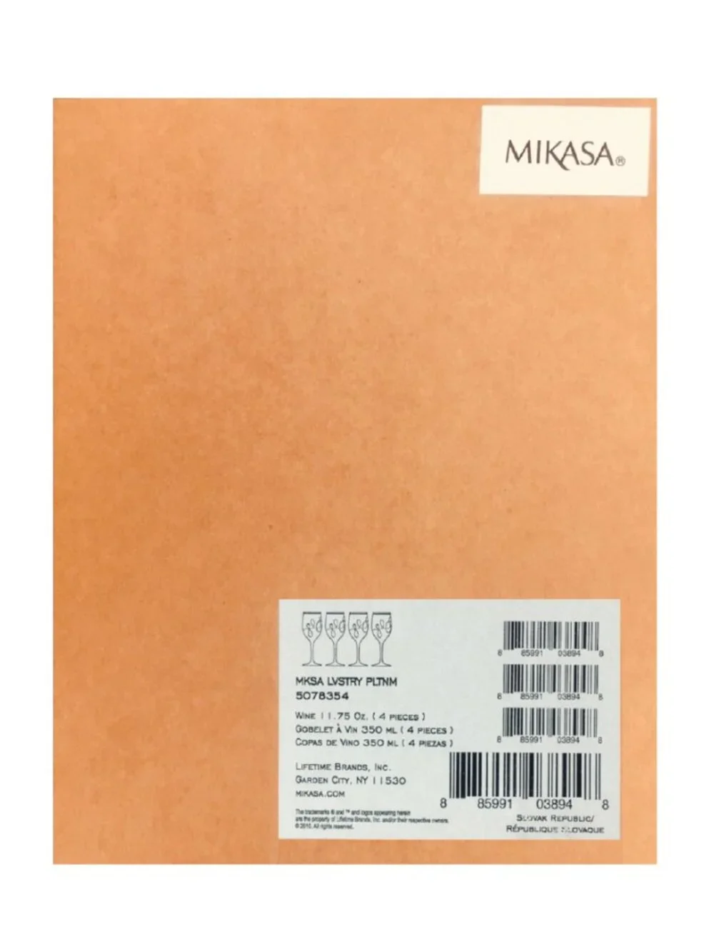 new w/ tags Boxed Set of 4 Mikasa Love Story Platinum 11.75 oz Wine Glasses